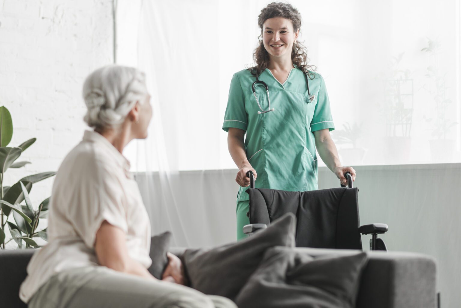 Senior woman with nurse